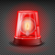 Red Flasher Siren Vector. Realistic Object. Light Effect. Beacon For Police Cars Ambulance, Fire Trucks. Emergency Flashing Siren. Transparent Background Illustration