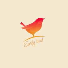 Early Bird Logo. Orange Bird, Isolated On The Light Background. Morning Icon.