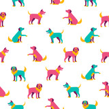 Fototapeta Dinusie - Seamless pattern with different colorful dogs