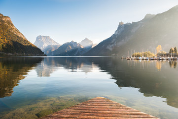 Wall Mural - Beautiful Traunsee lake in Austrian Alps at sunrise