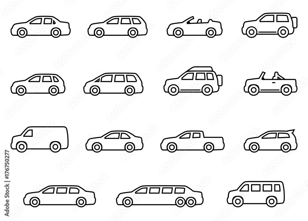Cars line icons set - obrazy, fototapety, plakaty 