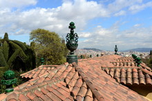 Tiled Roof Of A Building In The Garden Of Laribal Barcelona.