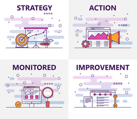 Canvas Print - vector thin line flat design action plan concept banners