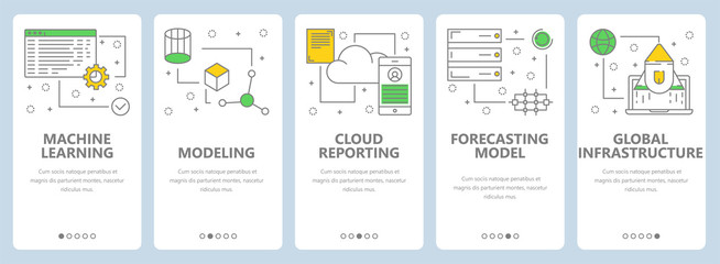 Vector thin line flat design data science concept vertical banners