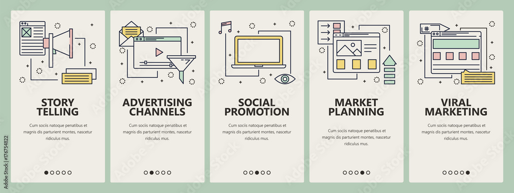 Vector thin line flat design digital marketing concept vertical banners ...