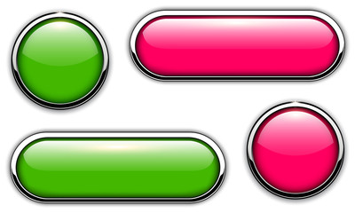 Poster - Glossy buttons with metallic, chrome elements, green and pink