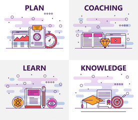 Wall Mural - vector set of thin line flat design training concept banners