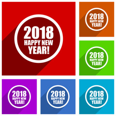 Poster - Happy new year 2018 flat design vector icon set. Colorful buttons for web design and smartphone and mobile phone applications