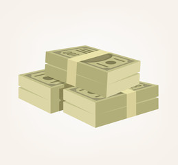 Wall Mural - Stuck of green money note dollars isolated icon. Vector flat cartoon illustration