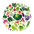 Clip art set of vegetables and herbs managed into a round shape