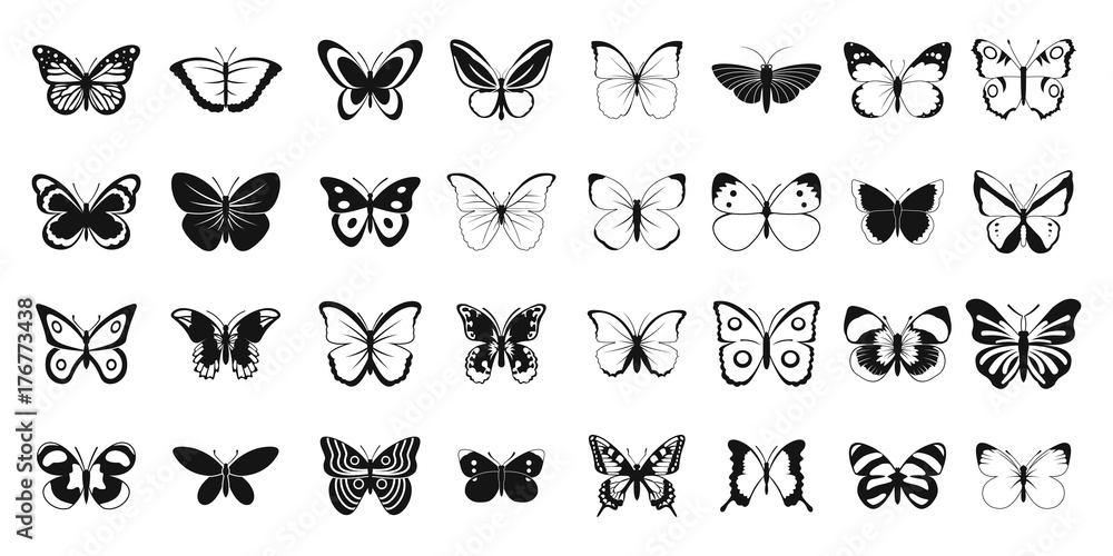 Butterfly icon set, simple style Stock Vector | Adobe Stock