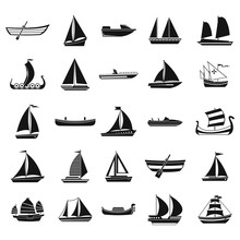Boat Icon Set, Simple Style