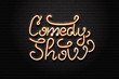 Vector realistic isolated neon sign of Comedy Show lettering for decoration and covering on the wall background. Concept of stand up and entertainment.