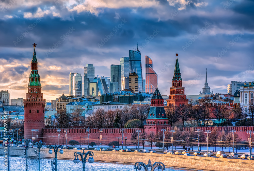 Obraz na płótnie Moscow City and Kremlin w salonie