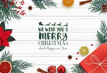 Christmas Wooden Background With Decorations Element