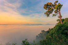 Sunrise And Sea Of Mist At Khao Phanoen Thung, Kaeng Krachan National Park In Thailand