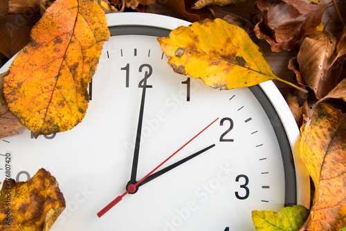Zdjęcie XXL zegar z liśćmi jesienią