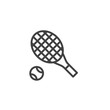 © alekseyvanin - Tennis racket and ball line icon, outline vector sign, linear style pictogram isolated on white. Symbol, logo illustration. Editable stroke