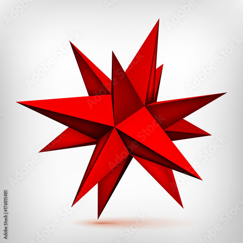 Zdjęcie XXL Tom wielościan czerwona gwiazda, low poly obiekt 3d, kształt geometrii, wersja siatki, kryształ origami, element abstrakcyjny wektor