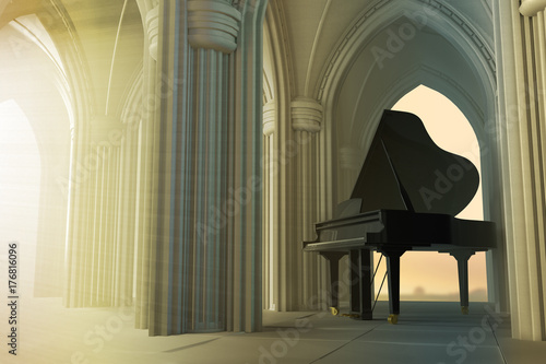 Fotografía  Grand piano in the gothic church