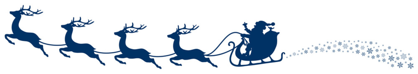 Wall Mural - Christmas Sleigh Santa & Flying Reindeers Swirl Dark Blue