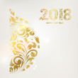 Happy new year card with a golden hemisphere from various flower swirls over gray background. Vector illustration.
