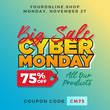 © mnaufal design - Cyber Monday Super Sale. Up to 75% off Big Sale Sidebar Banner, Poster, Sticker, Badge Advertising Promotion with Price Tag Label Element & Voucher Coupon Gift Code. Fresh Gradient Background Color