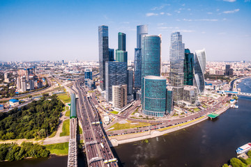 Wall Mural - Panorama of Moscow-City, aerial view of tall office building, Russia