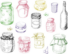 Set Jars Of Jam In Vector