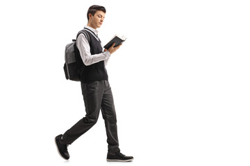 Poster - Teenage student reading a book and walking