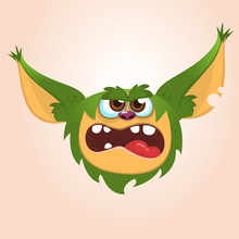 Cartoon Cute Happy Monster. Vector Illustration Of Gremlin Monster