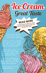 Sticker - Ice cream cone dessert retro sketch poster