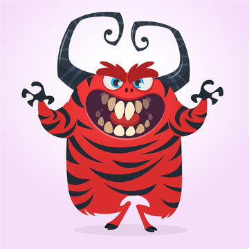 Cartoon red monster illustration. Vector