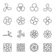 Fan icons. Collection of 16 linear symbols isolated on a white background. Vector illustration. Editable stroke