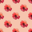Seamless pattern with red watercolor hand drawn flower