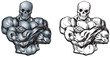 Vector Cartoon Muscular Torso with Skull Head