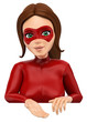 3D Woman masked superhero pointing down