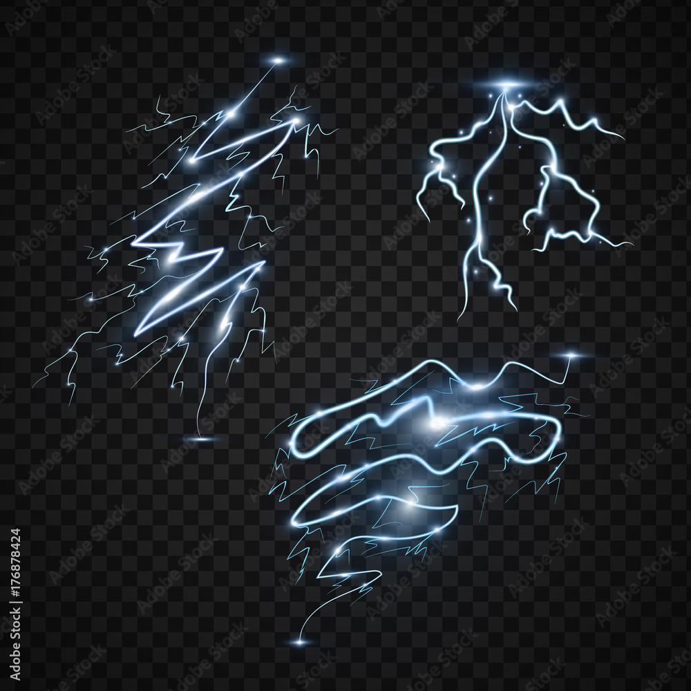 Lightin Effects Vector Lightning bolt storm strike realistic 3d light thunder-storm magic and ...