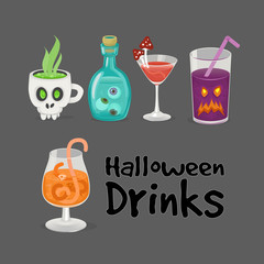 Spooky Halloween drinks, set of icons. Vector illustration.