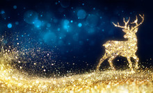 Christmas  - Golden Reindeer In Abstract Night
