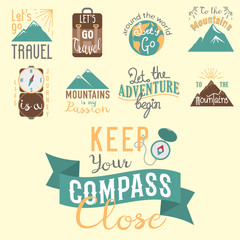 Poster - Vintage typography travel motivation badge nature adventure vector adventure emblem illustration
