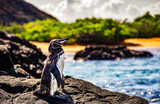cute small penguin standing on the rocks