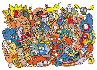 Sticker - Vector illustration of Doodle ugly
 Monster background ,Hand drawing Doodle
