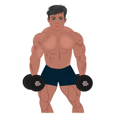 bodybuilder with dumbbells, fitness, sport, vector illustration 