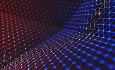 Wall Mural - 3d illustration, embossed mesh representing internet connections, cloud computing and neural network