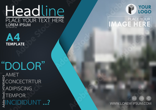 Fotografía Blue and black flyer cover business brochure vector design, Leaflet advertising abstract background, Modern poster magazine layout template, Horizontal annual report for presentation