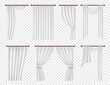 Vector realistic white window curtains and drapes set.
