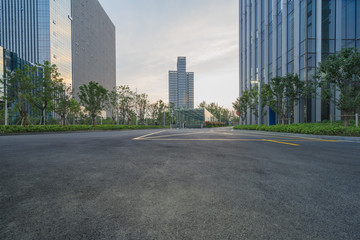 empty road with modern buildings on background,shanghai,china.