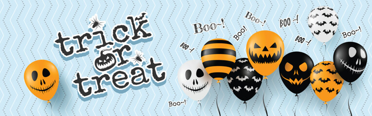 Wall Mural - Halloween Banner with Halloween Ghost Balloons.Scary air balloons.Website spooky or banner  template.Vector illustration EPS10