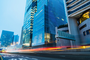 Canvas Print - traffic trails in downtown hong kong,china,asia.